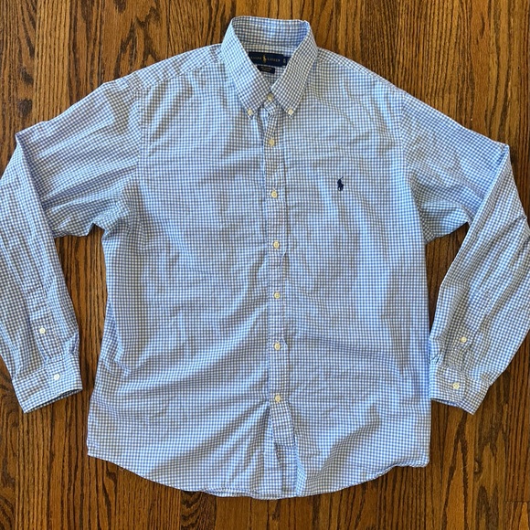 Polo Ralph Lauren Blue Gingham Tailored Fit Casual Button Down Men’s Shirt XL - Picture 1 of 8